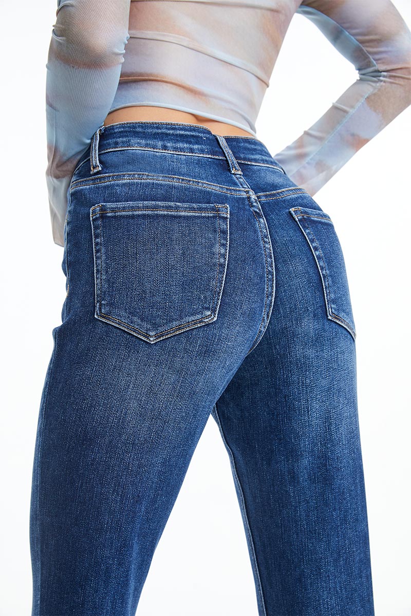 BAYEAS HIGH QUALITY DARK BLUE HIGH RISE STRAIGHT JEAN - BYT5145-DB