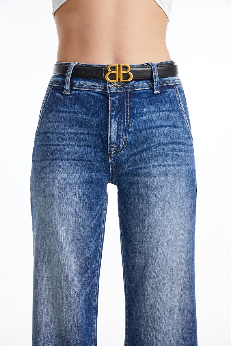 BAYEAS HIGH QUALITY DARK BLUE HIGH RISE STRAIGHT JEAN - BYT5145-DB