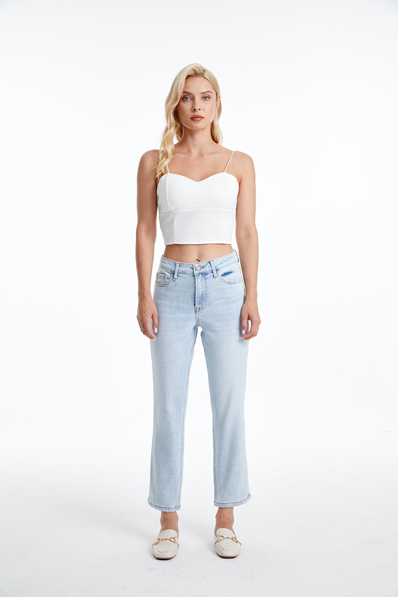 BAYEAS HIGH QUALITY LIGHT  BLUE HIGH RISE STRAIGHT JEAN - BYT5145-LB