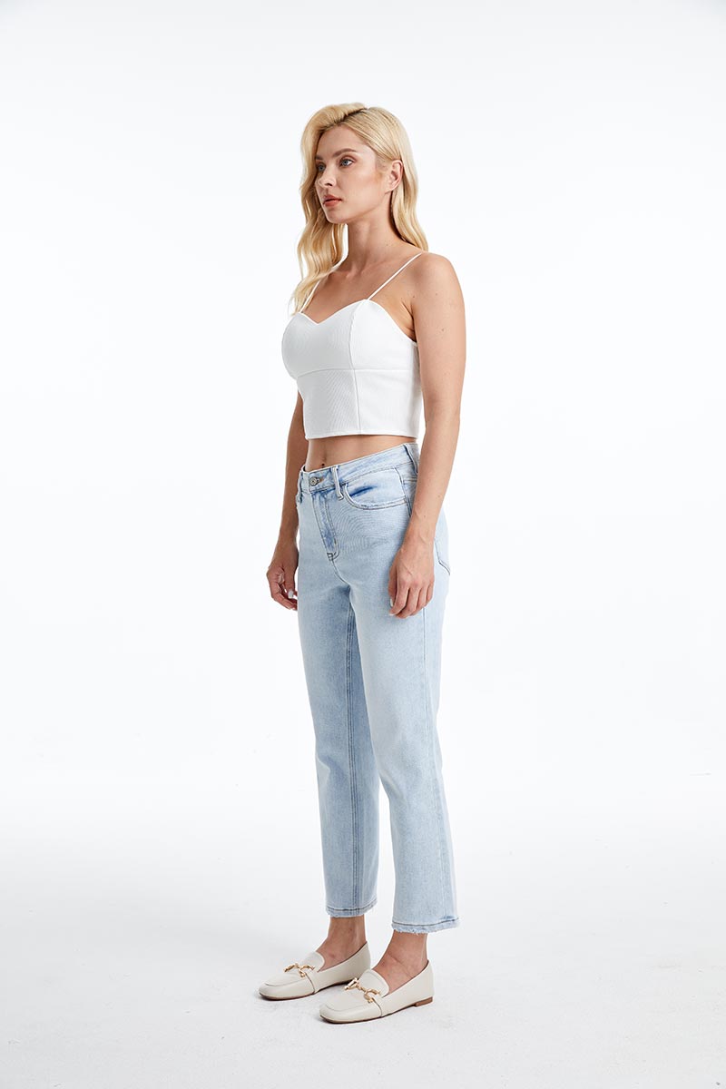 BAYEAS HIGH QUALITY LIGHT  BLUE HIGH RISE STRAIGHT JEAN - BYT5145-LB