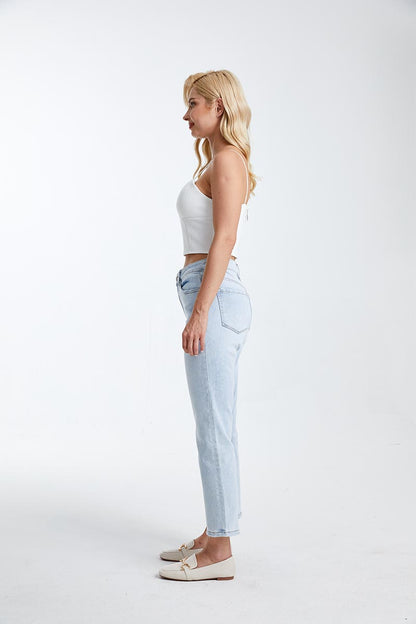 BAYEAS HIGH QUALITY PLUS SIZE LIGHT BLUE HIGH RISE STRAIGHT JEAN - BYT5145-P-LB