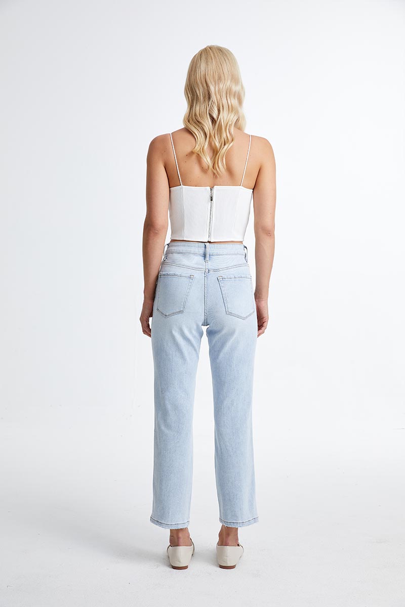 BAYEAS HIGH QUALITY LIGHT  BLUE HIGH RISE STRAIGHT JEAN - BYT5145-LB