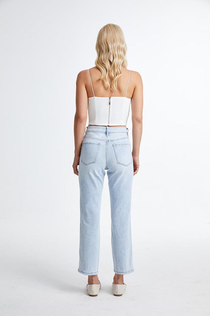 BAYEAS HIGH QUALITY LIGHT  BLUE HIGH RISE STRAIGHT JEAN - BYT5145-LB