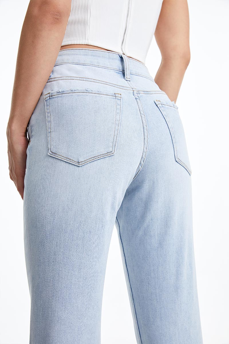BAYEAS HIGH QUALITY LIGHT  BLUE HIGH RISE STRAIGHT JEAN - BYT5145-LB