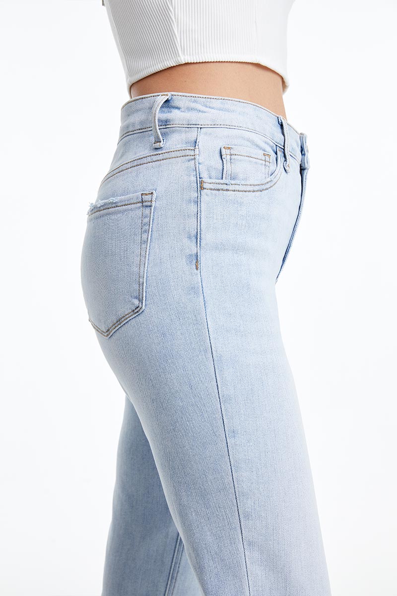 BAYEAS HIGH QUALITY LIGHT  BLUE HIGH RISE STRAIGHT JEAN - BYT5145-LB