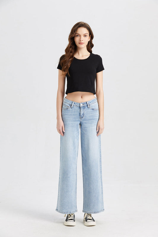 BAYEAS HIGH QUALITY MID RISE WIDE LEG JEANS - BYW8001
