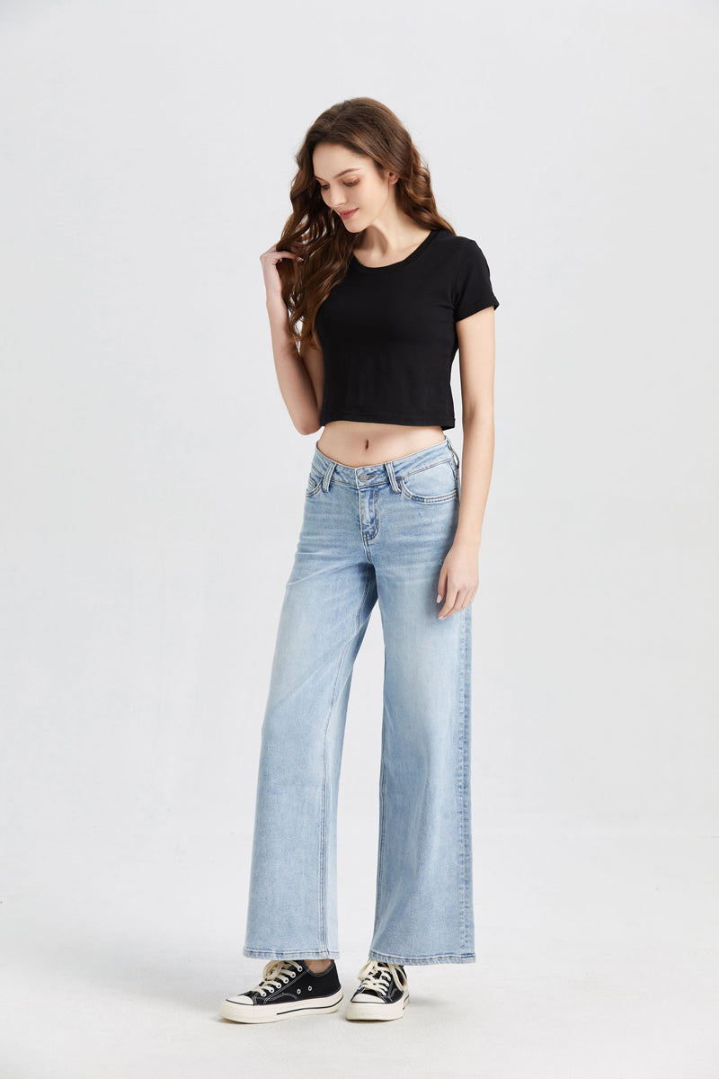 BAYEAS HIGH QUALITY MID RISE WIDE LEG JEANS - BYW8001