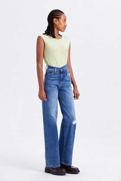 BAYEAS HIGH QUALITY SUPER HIGH RISE CROSS OVER WIDE LEG JEANS - BYW8003