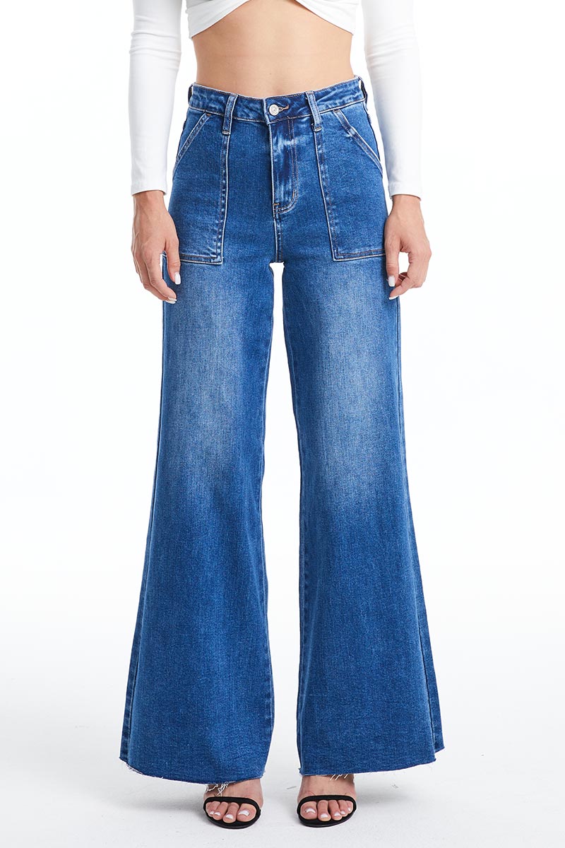 BAYEAS HIGH QUALITY DARK BLUE UTILITY PATCH POCKET WIDE LEG JEAN - BYW8103-DB