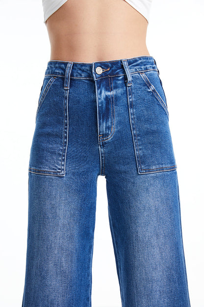 BAYEAS HIGH QUALITY DARK BLUE UTILITY PATCH POCKET WIDE LEG JEAN - BYW8103-DB