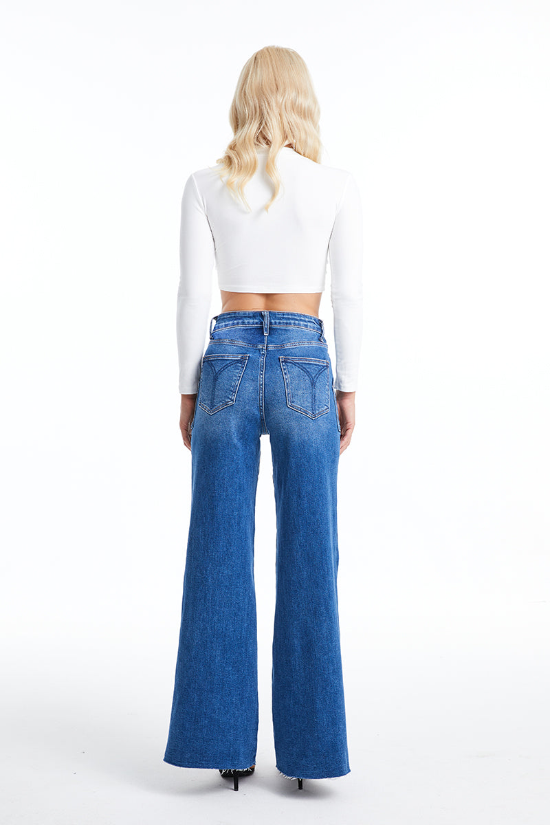 BAYEAS HIGH QUALITY DARK BLUE UTILITY PATCH POCKET WIDE LEG JEAN - BYW8103-DB