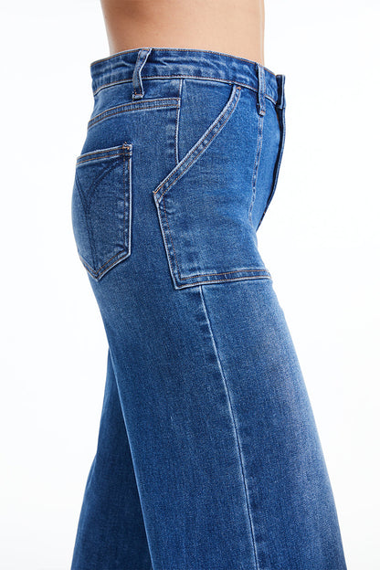 BAYEAS HIGH QUALITY DARK BLUE UTILITY PATCH POCKET WIDE LEG JEAN - BYW8103-DB