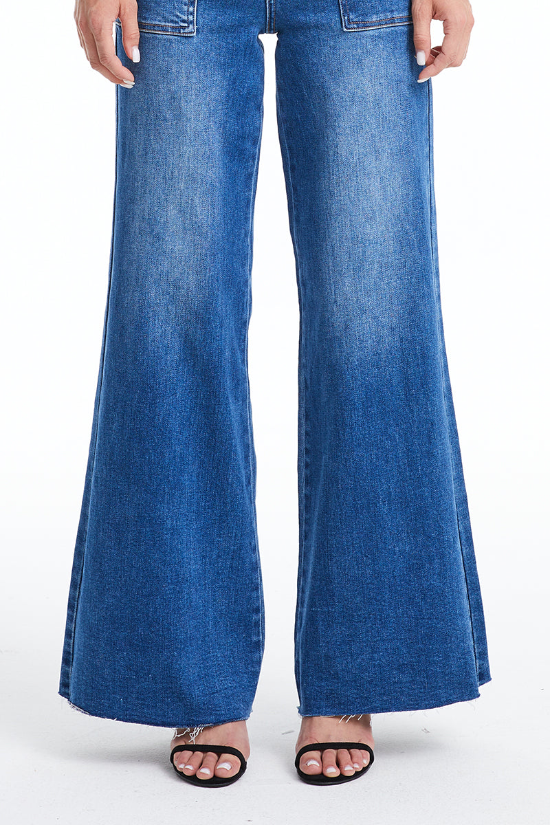 BAYEAS HIGH QUALITY DARK BLUE UTILITY PATCH POCKET WIDE LEG JEAN - BYW8103-DB