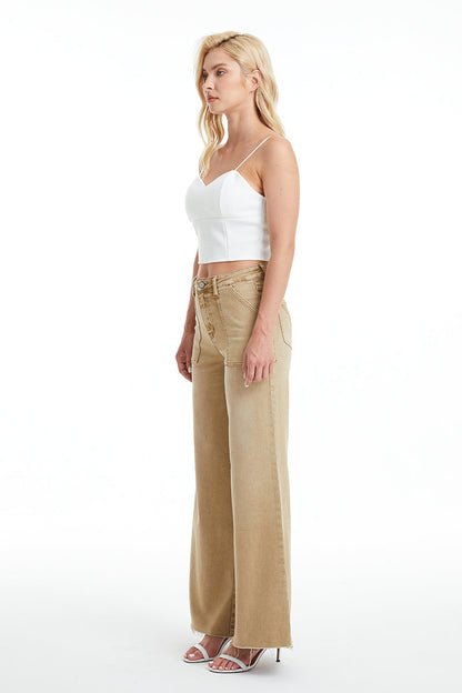 BAYEAS HIGH QUALITY KHAKI UTILITY PATCH POCKET WIDE LEG JEAN - BYW8103-K