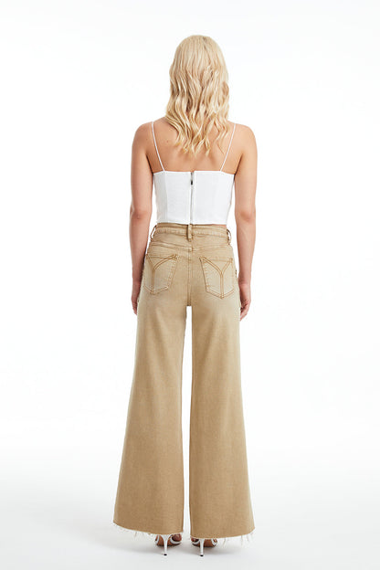 BAYEAS HIGH QUALITY KHAKI UTILITY PATCH POCKET WIDE LEG JEAN - BYW8103-K