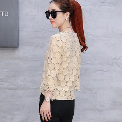 Women's Lace Flare Sleeve Solid Hollow Chiffon Tops (3 Colors)