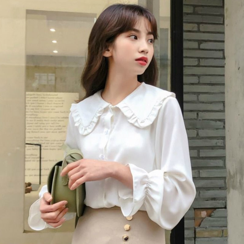 Women's Korean Style Butterfly Sleeve Preppy Style Peter pan Collar Tops