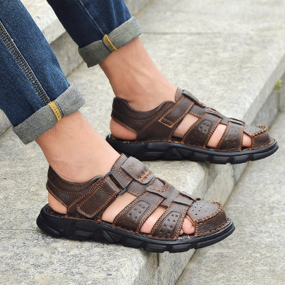 Genuine Leather Men's Breathable Hook & Loop Walking Sandals (2 Colors)