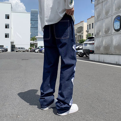 Men's Straight Baggy Embroidery Mopping Streetwear Denim