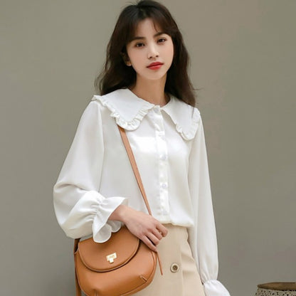 Women's Korean Style Butterfly Sleeve Preppy Style Peter pan Collar Tops