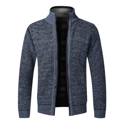 Men's Slim Fit Knitted Thick Fleece Zipper Sweatercoat (8 Colors)