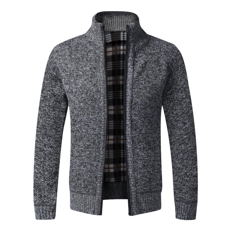 Men's Slim Fit Knitted Thick Fleece Zipper Sweatercoat (8 Colors)