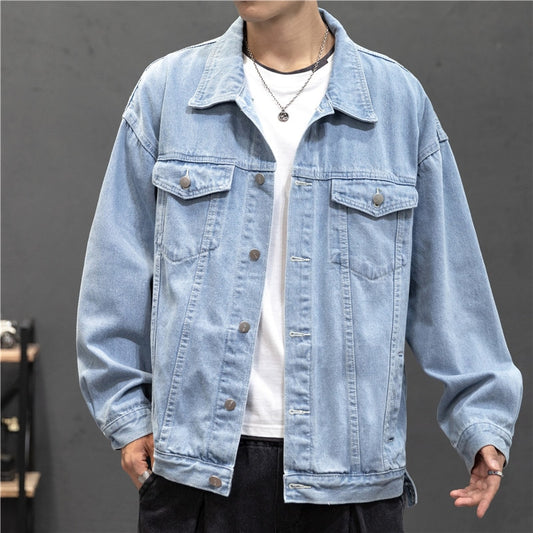 Men's Vintage Jean Streetwear Fashion Turn Down Collar Denim Outerwear Jacket