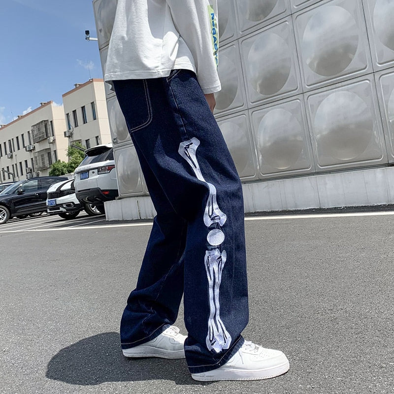 Men's Straight Baggy Embroidery Mopping Streetwear Denim