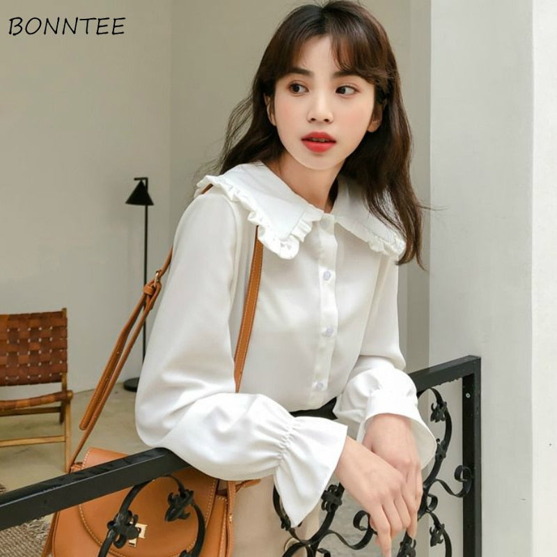 Women's Korean Style Butterfly Sleeve Preppy Style Peter pan Collar Tops