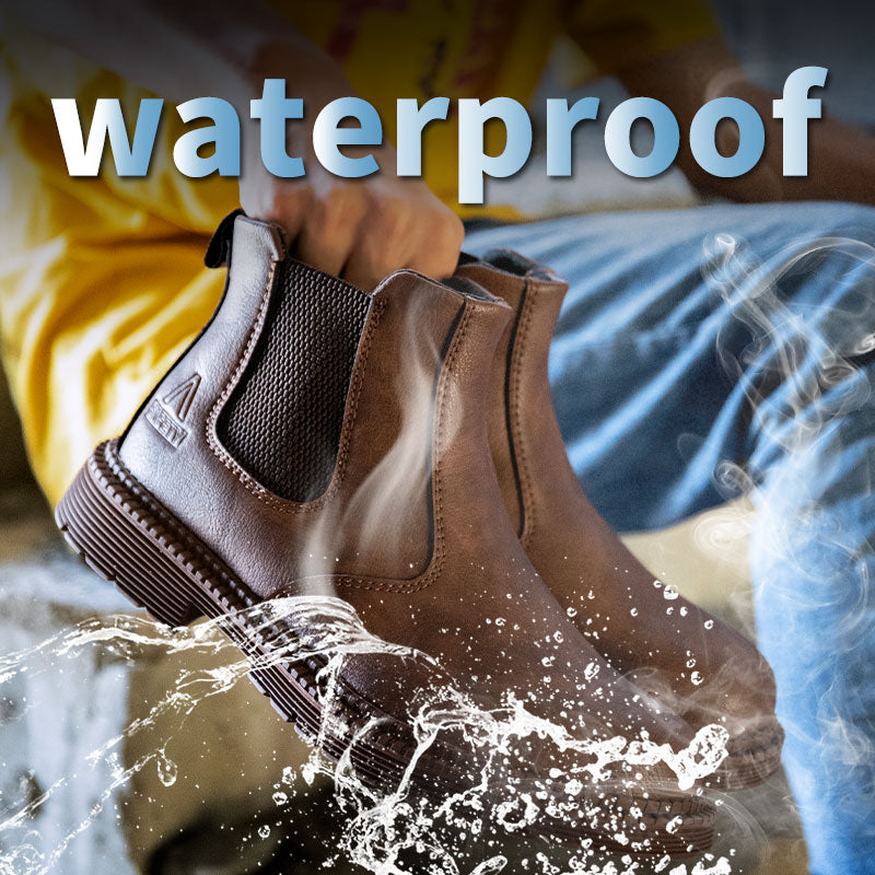 Men's Waterproof Steel Head Safety Work Chelsea Leather Boots (3 Colors)