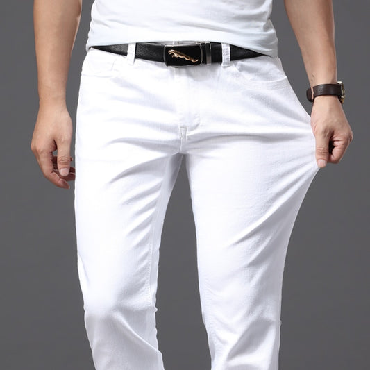 Men's Casual Classic Style Slim Fit Soft White Jeans