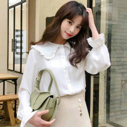 Women's Korean Style Butterfly Sleeve Preppy Style Peter pan Collar Tops