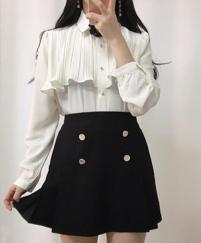 Women's Vintage Ruffled tops with Buttons Elegant Full sleeve Formal Shirt (2 Colors)