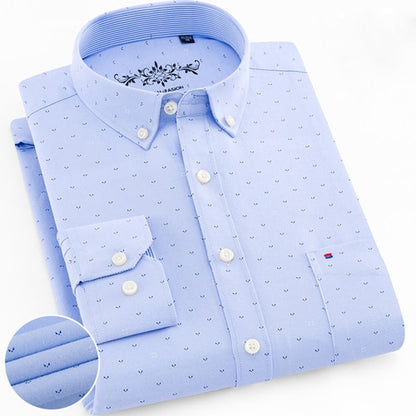 Men's Long Sleeve Oxford Casual Front Patch Chest Pocket Regular-fit Button-down Collar Shirts - Collection 1 (11 Styles)