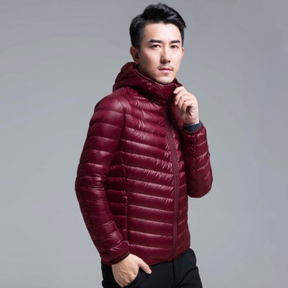 Men's Ultra Lightweight Water and Wind-Resistant Packable Down Hooded Jacket - Collection 1 (7 Colors)