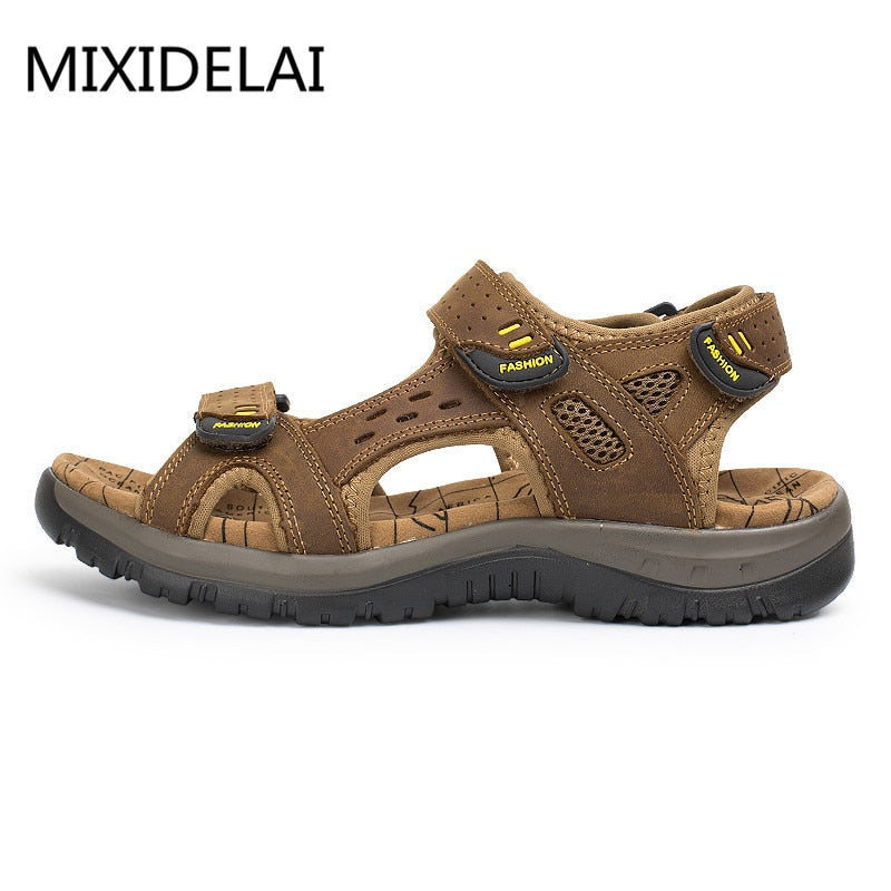 Men's Leisure Genuine Leather Casual Soft  Hook & Loop Beach Sandals - Collection 1 (6 Colors)