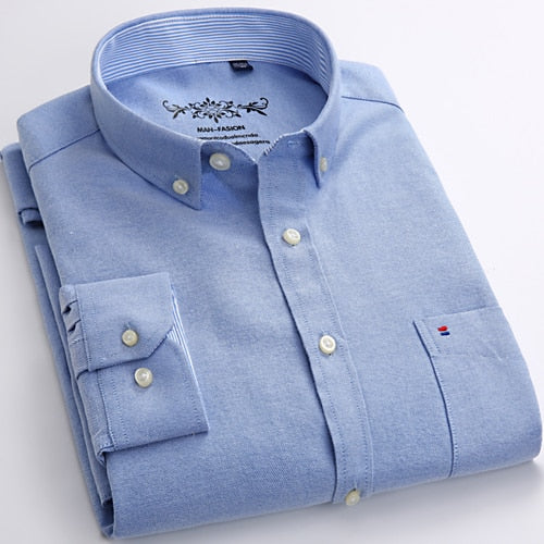 Men's Long Sleeve Oxford Casual Front Patch Chest Pocket Regular-fit Button-down Collar Shirts - Collection 2 (9 Colors)