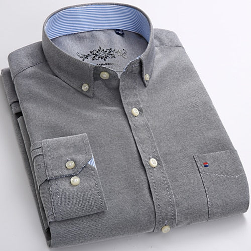 Men's Long Sleeve Oxford Casual Front Patch Chest Pocket Regular-fit Button-down Collar Shirts - Collection 2 (9 Colors)