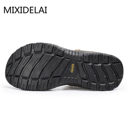 Men's Leisure Genuine Leather Casual Soft  Hook & Loop Beach Sandals - Collection 2 (6 Colors)