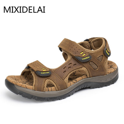 Men's Leisure Genuine Leather Casual Soft  Hook & Loop Beach Sandals - Collection 2 (6 Colors)