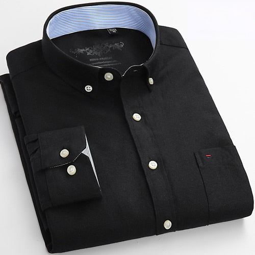 Men's Long Sleeve Oxford Casual Front Patch Chest Pocket Regular-fit Button-down Collar Shirts - Collection 2 (9 Colors)