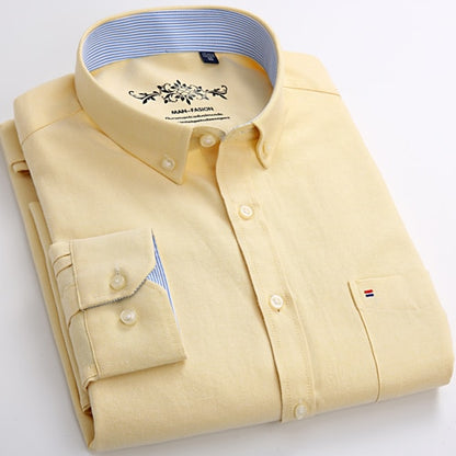 Men's Long Sleeve Oxford Casual Front Patch Chest Pocket Regular-fit Button-down Collar Shirts - Collection 2 (9 Colors)