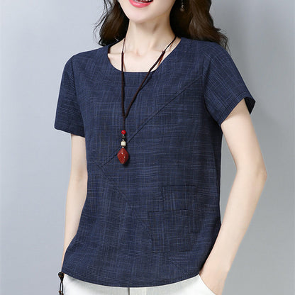 Women's Vintage Linen Cotton  Short Sleeve Tops (3 Colors)