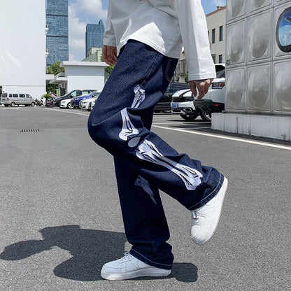 Men's Straight Baggy Embroidery Mopping Streetwear Denim