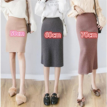 Womens High Waist Short & Long Stretchable Knitted Bodycon Pencil Sweater Skirts (9 Options)
