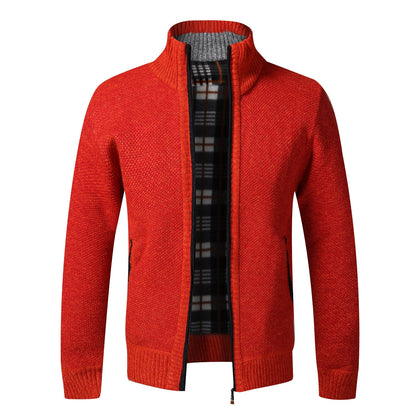 Men's Slim Fit Knitted Thick Fleece Zipper Sweatercoat (8 Colors)