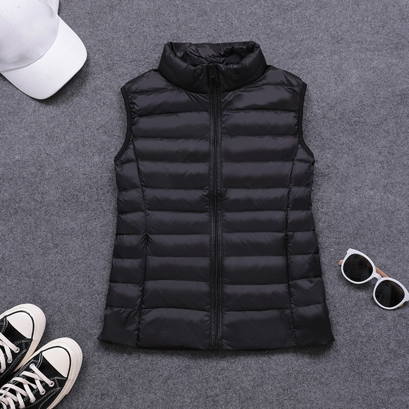 Spring autumn women 90% white duck down vest waistcoat soft warm thin Ultra Light waistcoat jacket female Portable vest coat