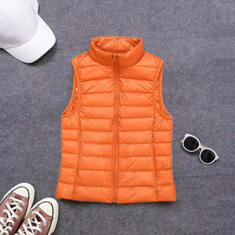 Spring autumn women 90% white duck down vest waistcoat soft warm thin Ultra Light waistcoat jacket female Portable vest coat