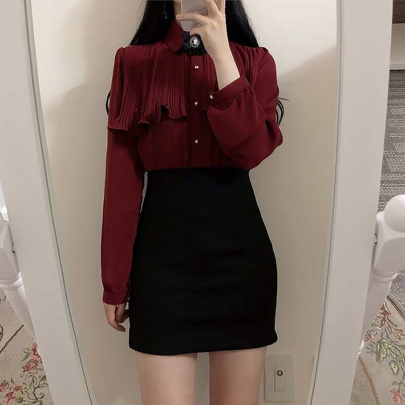 Women's Vintage Ruffled tops with Buttons Elegant Full sleeve Formal Shirt (2 Colors)