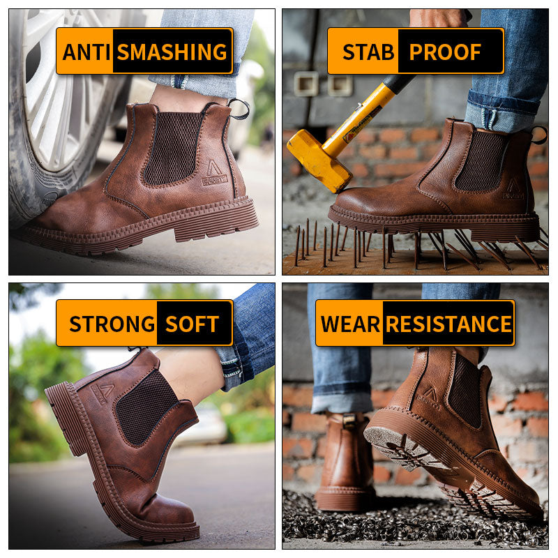 Men's Waterproof Steel Head Safety Work Chelsea Leather Boots (3 Colors)